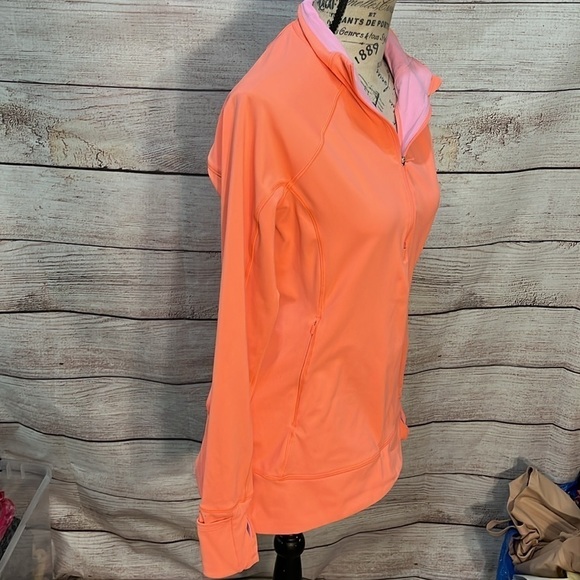 Athleta Whittier Peak Half Zip Jacket Coral Volt Pockets Cuffs Thumbholes Medium - Picture 5 of 11